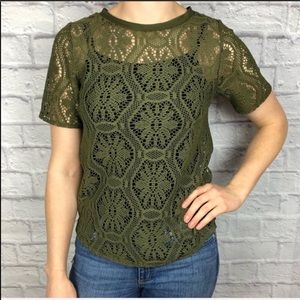 Banana Republic Olive Green Crochet Lace Top
Exposed Zipper Back